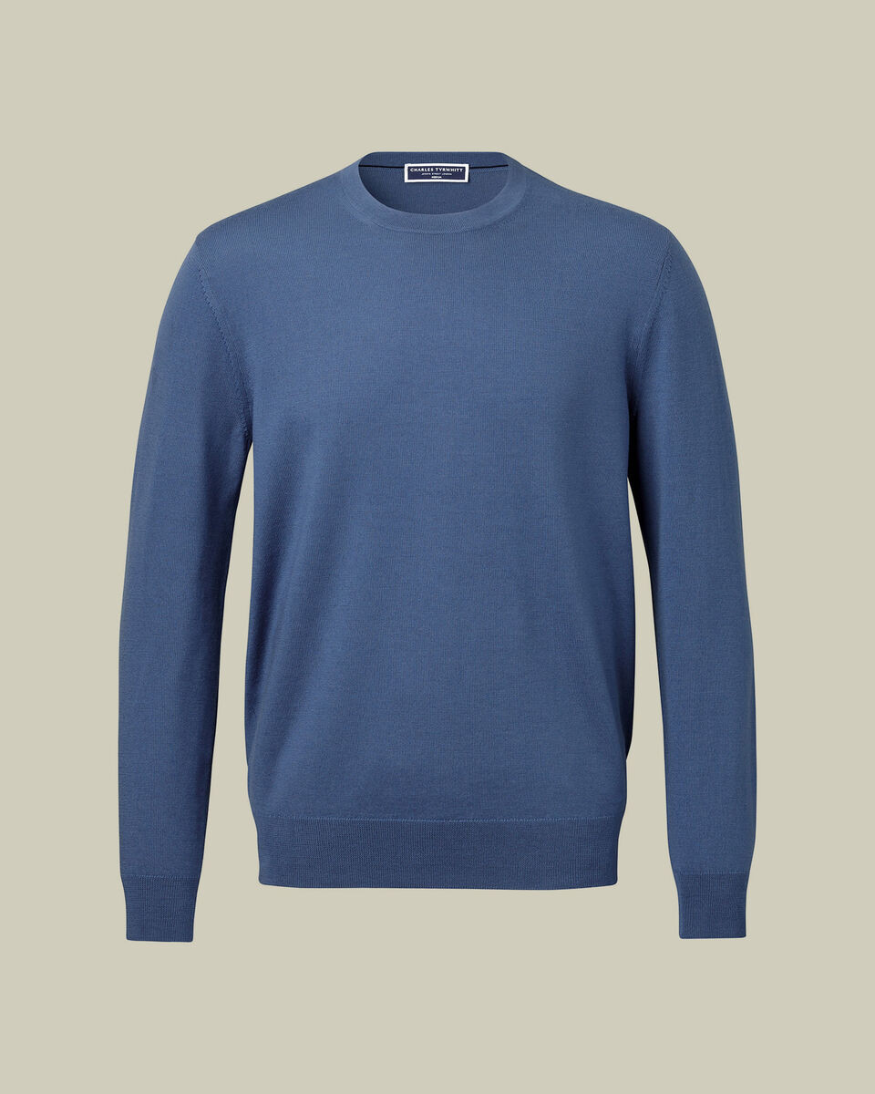 Pure Merino Crew Neck Sweater - Steel Blue | Charles Tyrwhitt