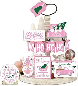 Amazon.com: Pink Christmas Tiered Tray Decor Gnome Christmas Decoration Believe Merry Christmas W... | Amazon (US)