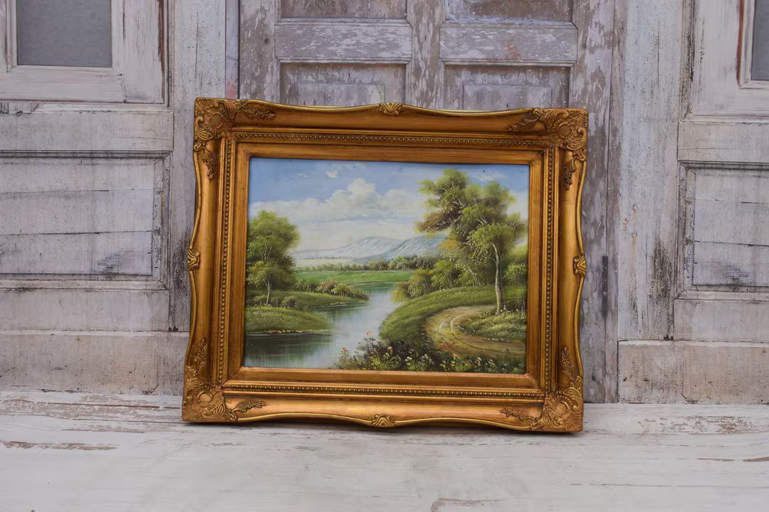 Wonderful Painting in Golden Frame French Landscape Painting Oil on Wood French Art Exclusive Wal... | Etsy (US)