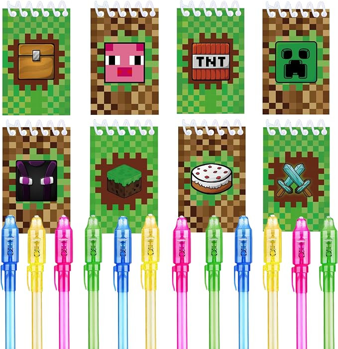 24 Pcs Pixel Theme party favors |12 invisible ink pen and 12 party mini Pixel Theme Notepads| Pix... | Amazon (US)