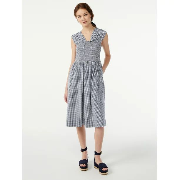 Free Assembly Women's Smocked Midi Dress with Cap Sleeves | Walmart (US)