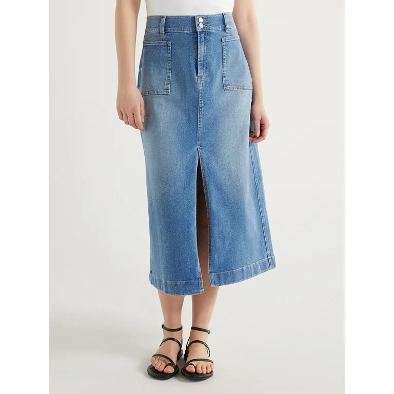 Scoop Women’s Patch Pocket Denim Midi Skirt, Sizes 0-18 - Walmart.com | Walmart (US)