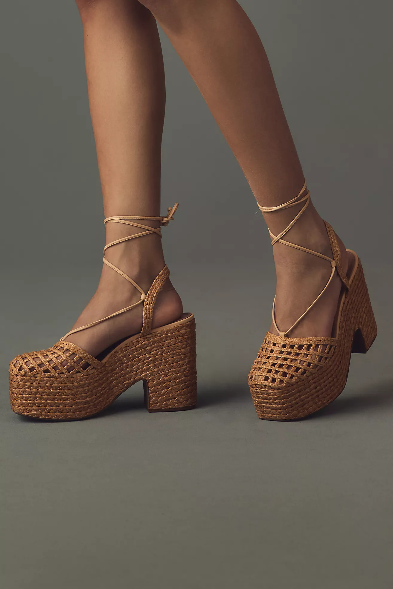 Vicenza Caged Raffia Platform Heels | Anthropologie (US)