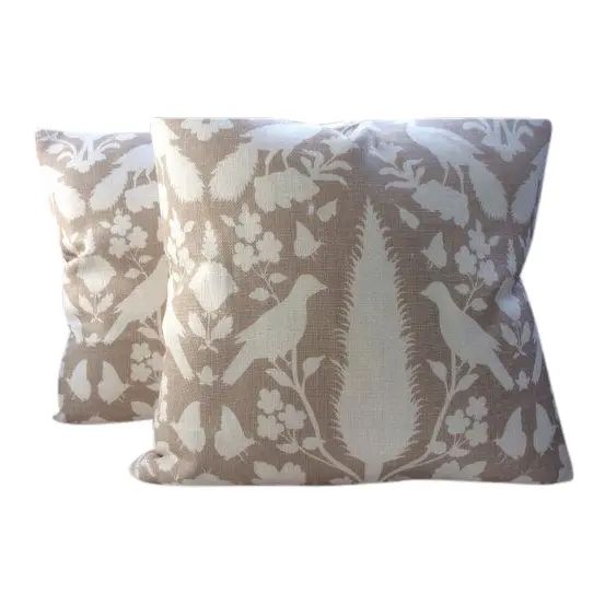 Schumacher Chenonceau Pillows in Fawn Tan & Cream Linen - a Pair | Chairish