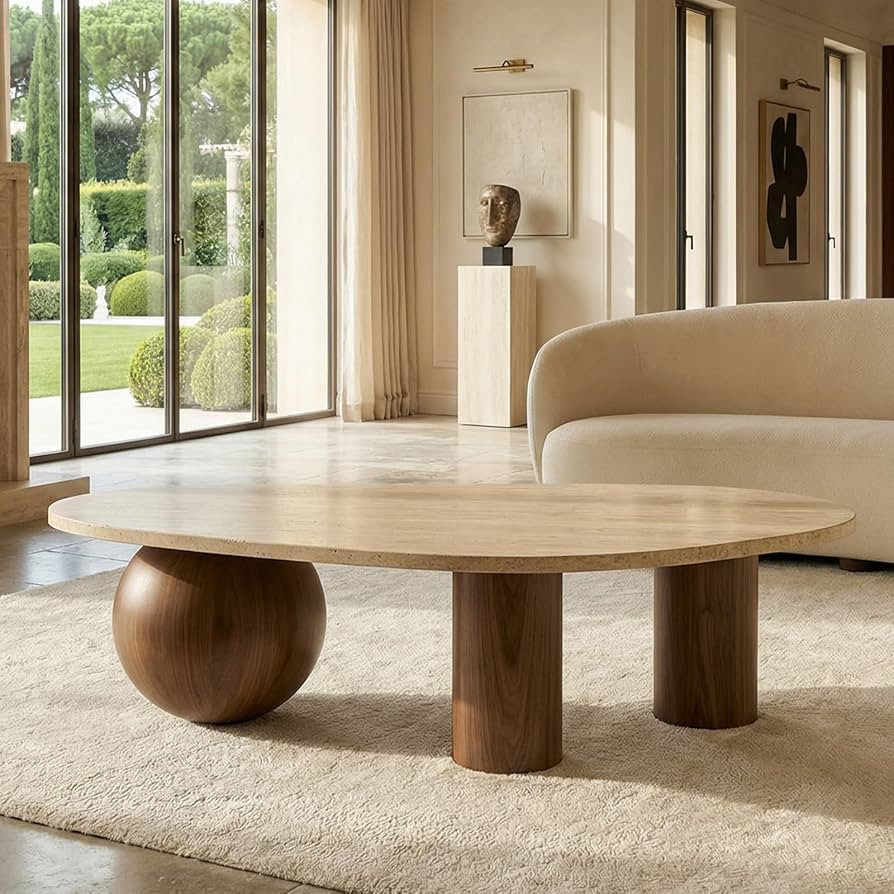 55" Modern Coffee Table for Living Room, Marble Look Laminate Veneer Top Wooden Legs, Center Tabl... | Amazon (US)