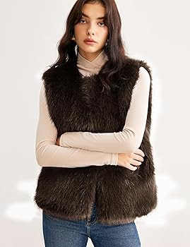 Flygo Faux Fur Vest Women Sleeveless Faux Fur Jacket Furry Open Front Cardigan Top Fluffy Winter ... | Amazon (US)