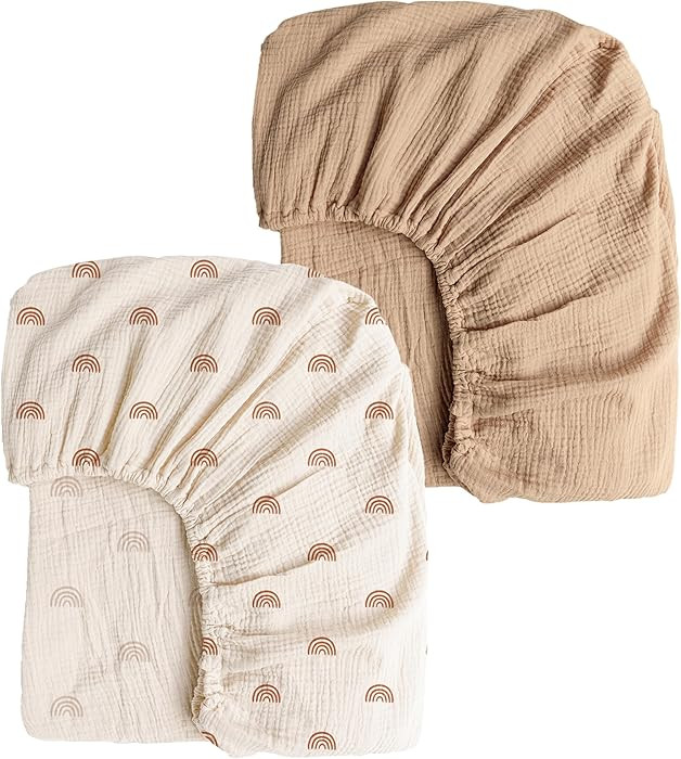 Konssy Muslin Crib Sheets for Girl Boy, 2 PCS Soft and Breathable Cotton Baby Sheets for Standard... | Amazon (US)