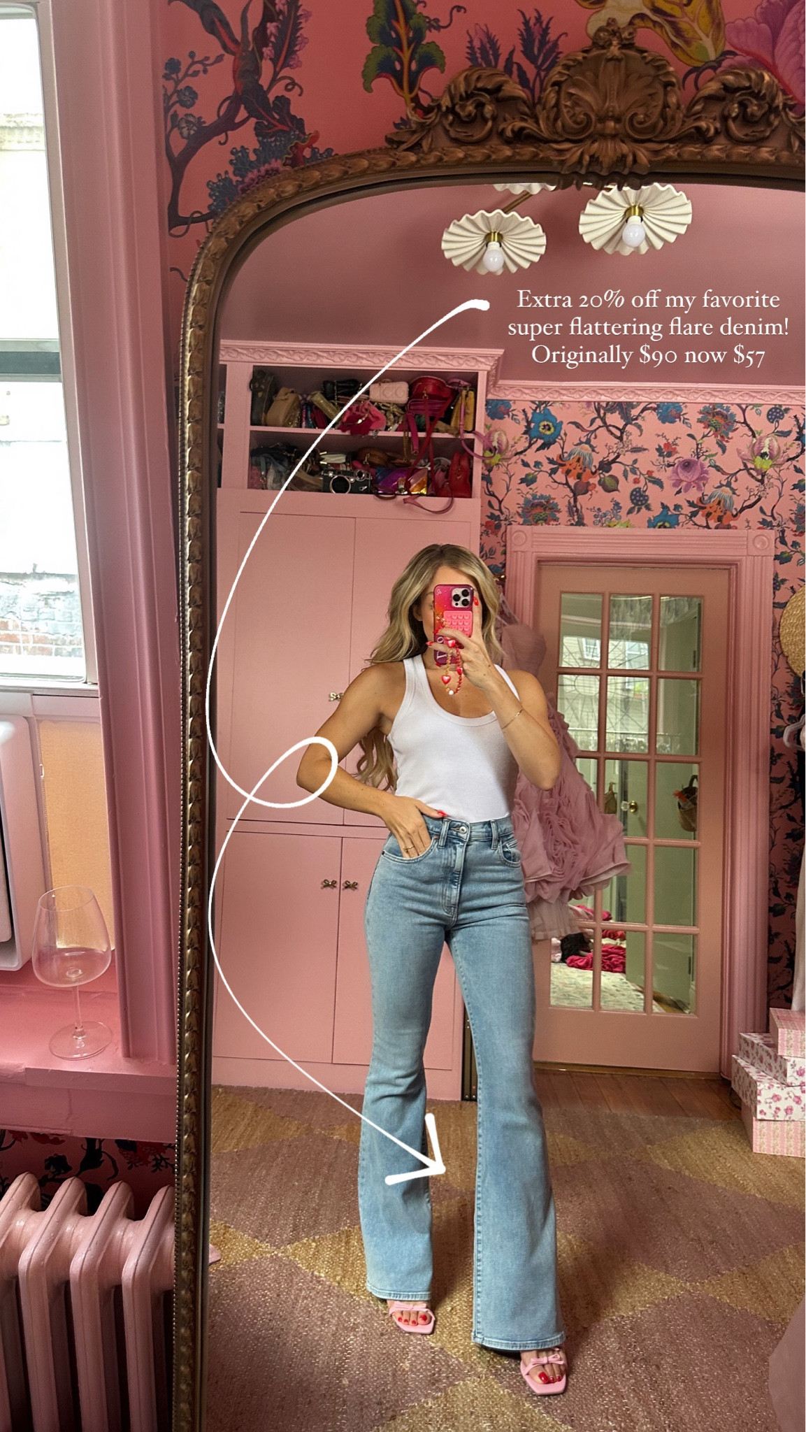 Extra 20% off my favorite super flattering flare denim! Originally $90 now $57 I’m wearing size 25 

#LTKFindsUnder100 #LTKSaleAlert #LTKFallSale