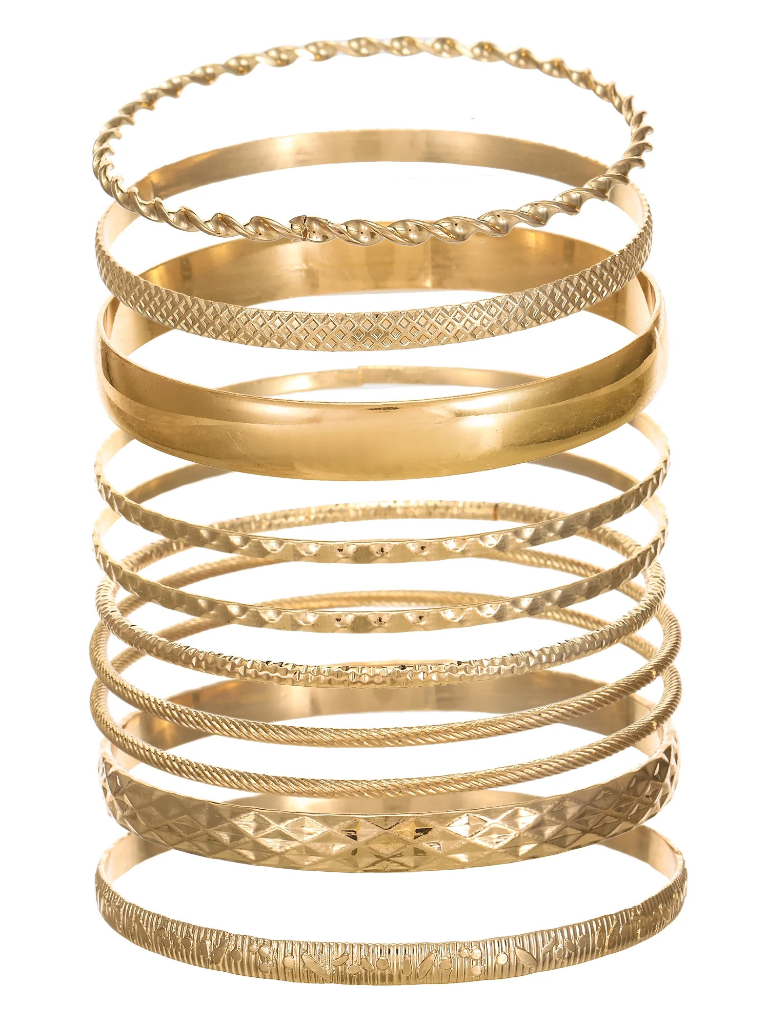 Time and Tru Textured Gold-Tone Bangle Bracelets Fashion Jewelry, Gold-Tone, (10-Inch), [Gift Box... | Walmart (US)