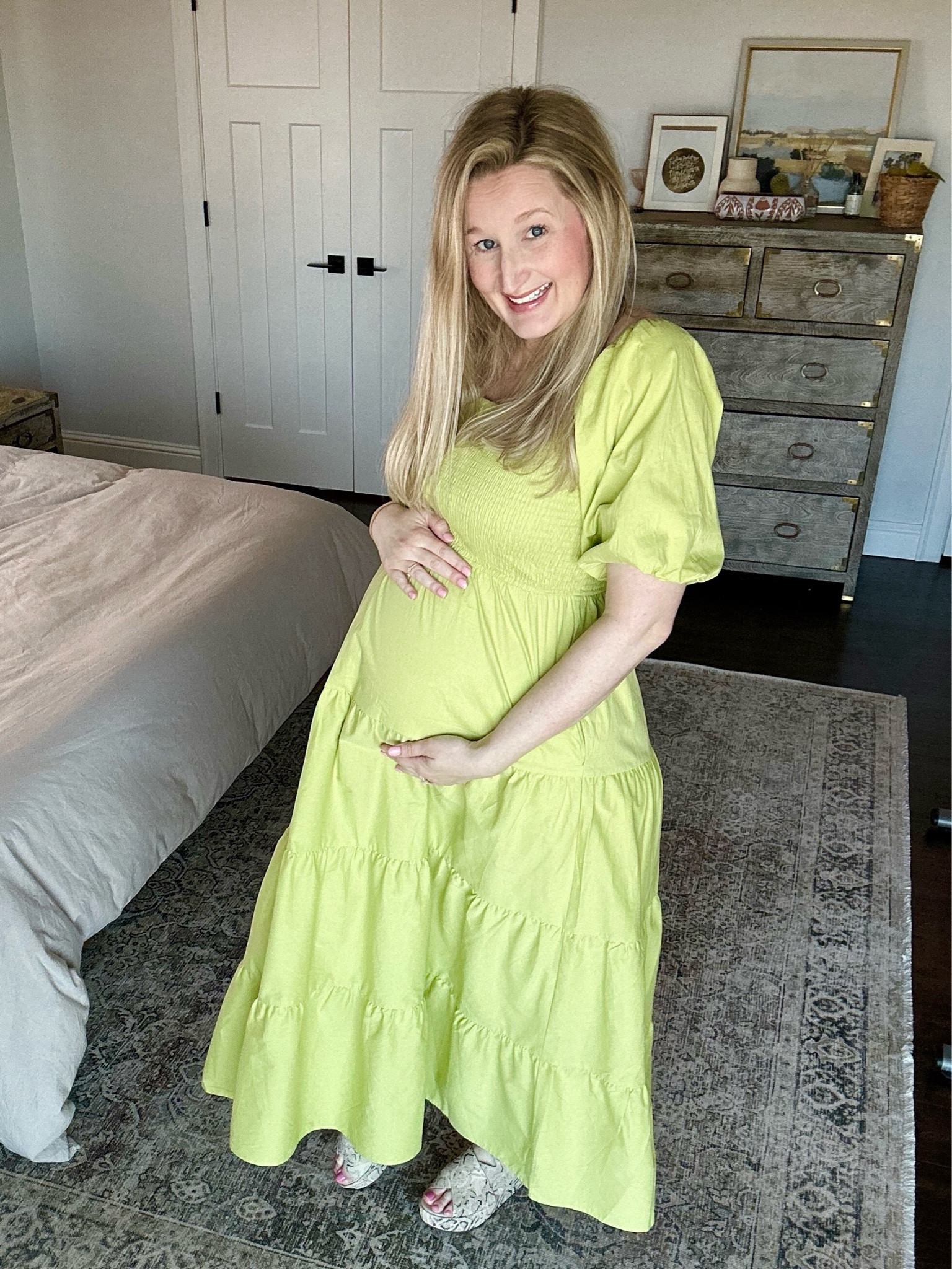 The perfect Easter or spring maternity dress with cute, fluffy sleeves, and a smocked top!

#LTKbump