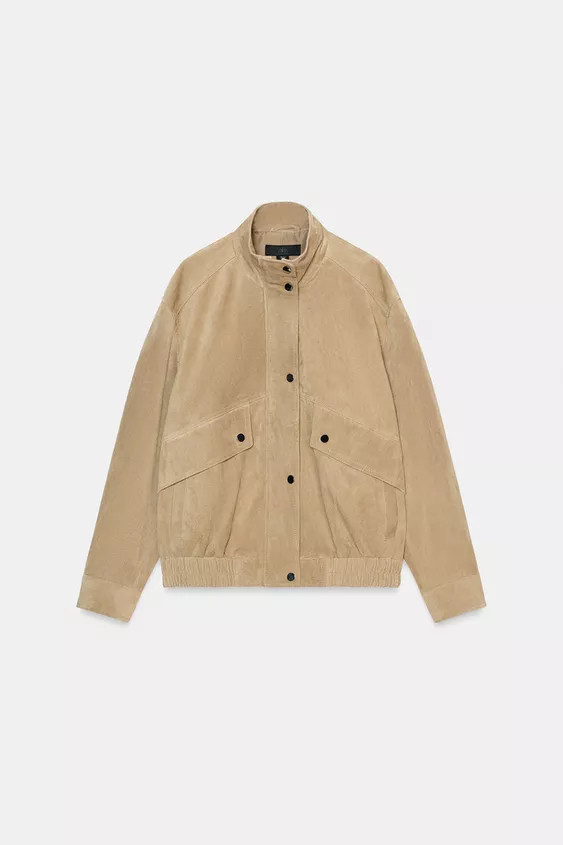100% SUEDE LEATHER HIGH-NECK JACKET | Zara UK