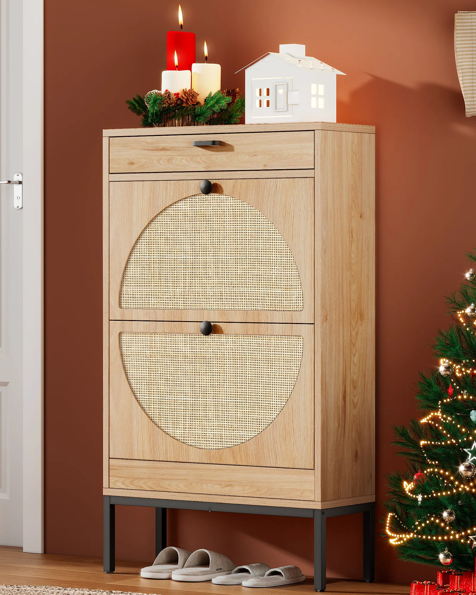 Cerina Boho Natural Rattan Shoe Storage Cabinet | Wayfair North America