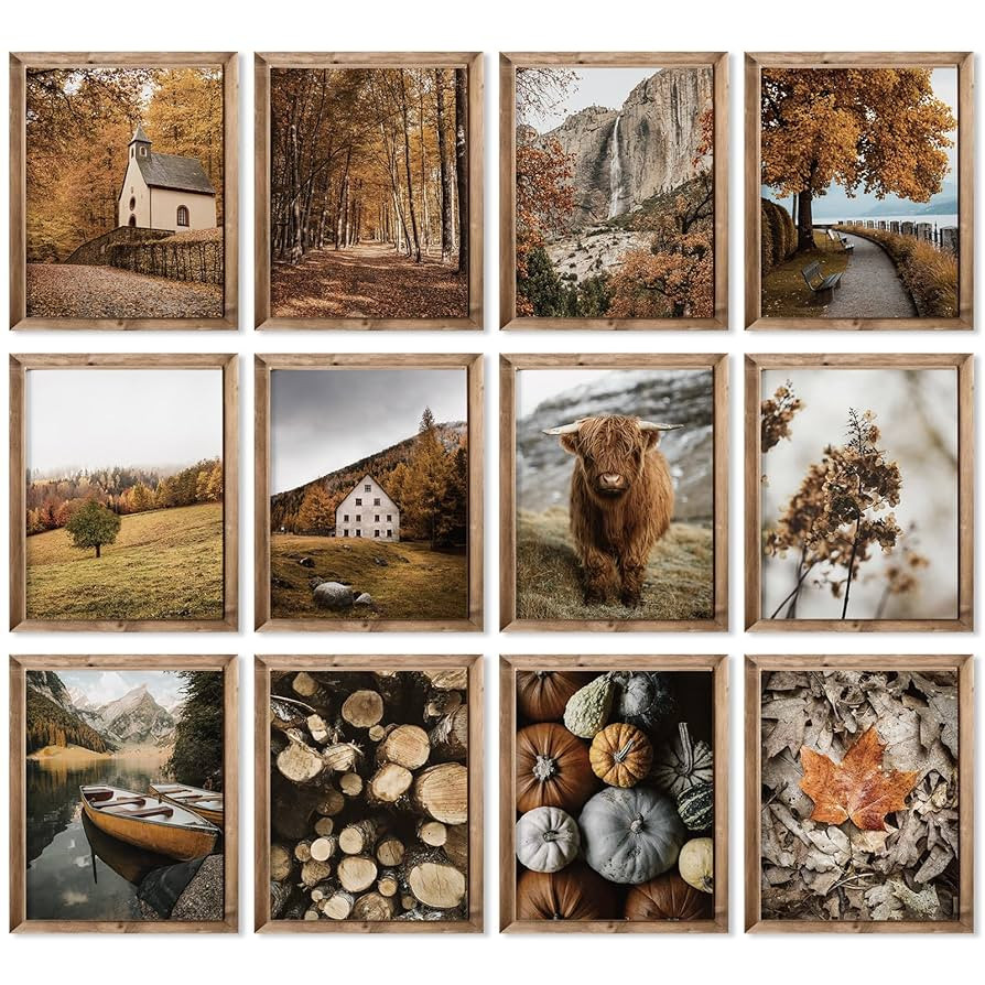 JarThenaAMCS 12Pcs Thanksgiving Wall Art Prints Nature Country Autumn Scenery Wall Decor Assorted... | Amazon (US)