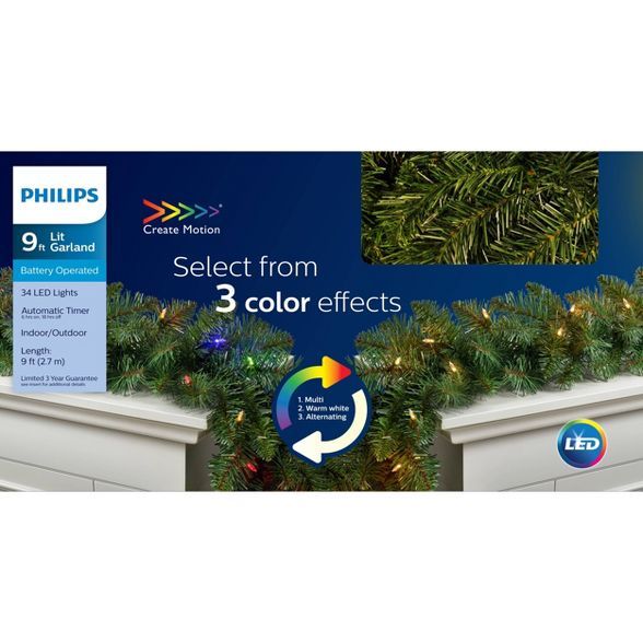 Philips 9ft Pre-lit LED Pine Artificial Christmas Garland Bicolor | Target