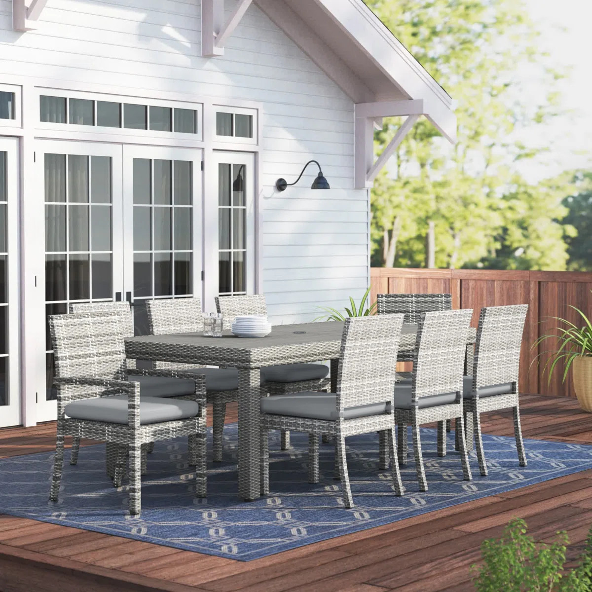 Fionnula 8-Person Rectangular Patio Dining Set with Sunbrella Cushions | Wayfair North America