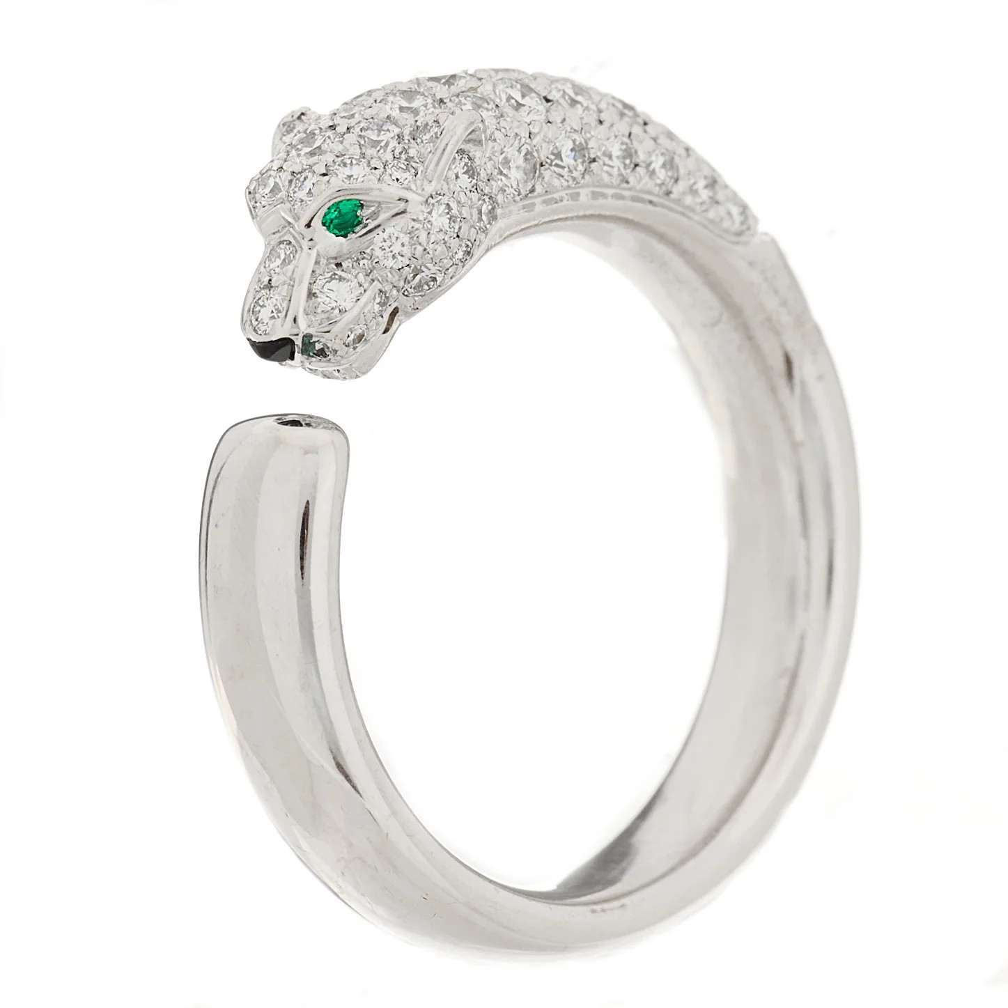 18K White Gold Diamond Black Onyx Emerald Panthere De Cartier Ring 55 7.25 | FASHIONPHILE (US)