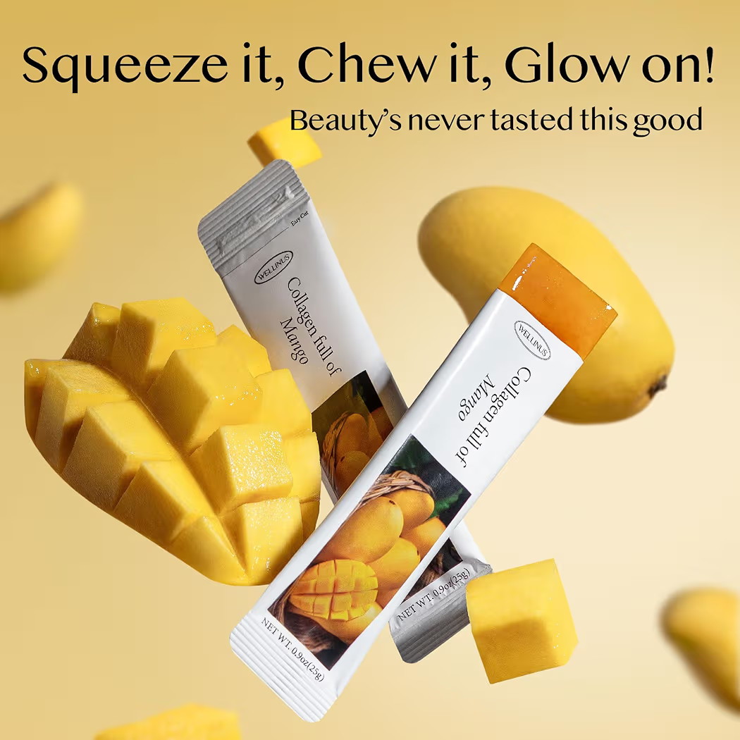 Korean Collagen Jelly Sticks - 25 Mango Flavored Marine Collagen Peptide Snacks for Anti-Aging- C... | Amazon (US)