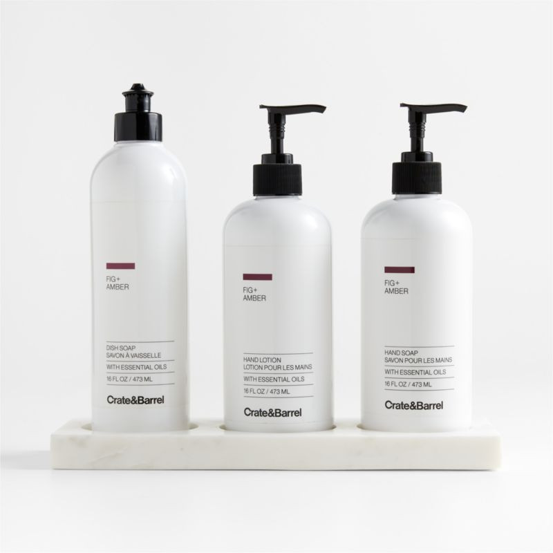 Fig + Amber Hand Soap, Lotion and Dish Soap Set with White Marble Caddy + Reviews | Crate & Barre... | Crate & Barrel