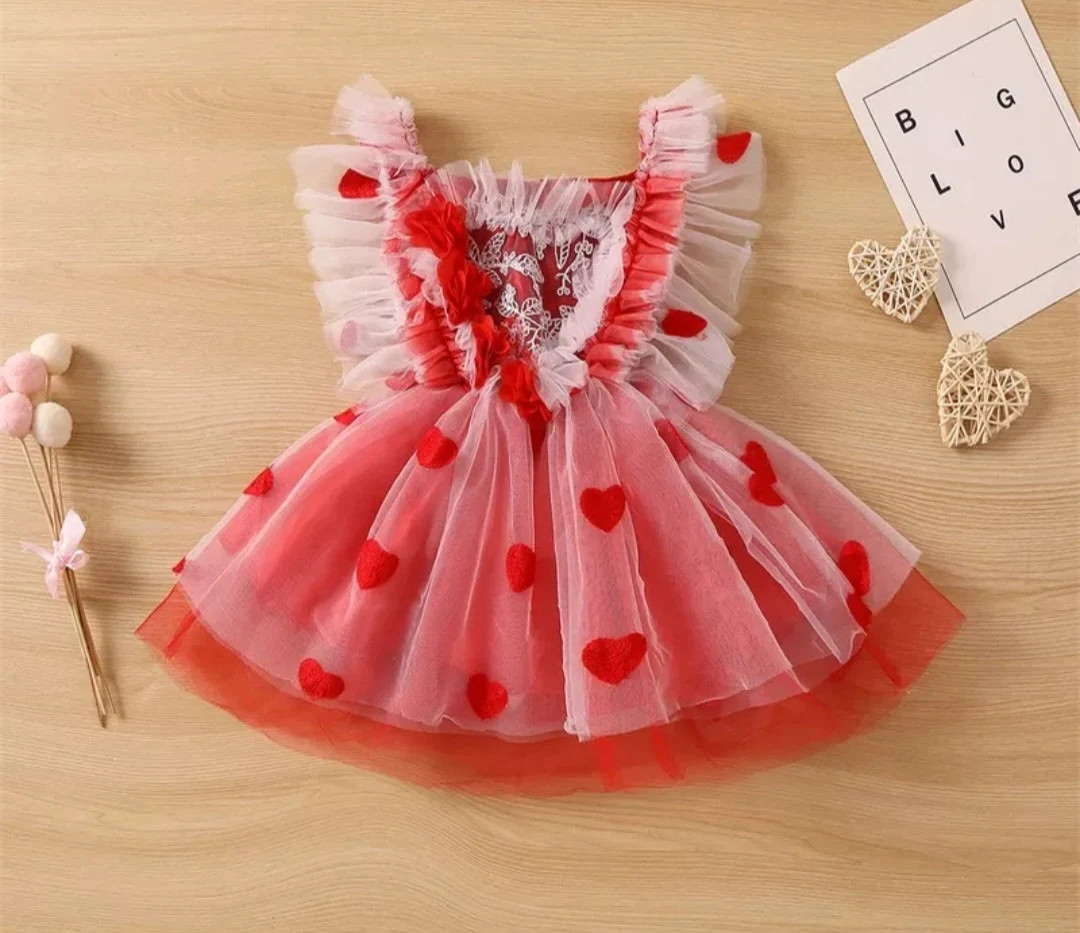 Valentine's Day Children Red Dress for Girls Toddler Kids Princess Lace Flower Ruffles Sleeveless... | Etsy (US)
