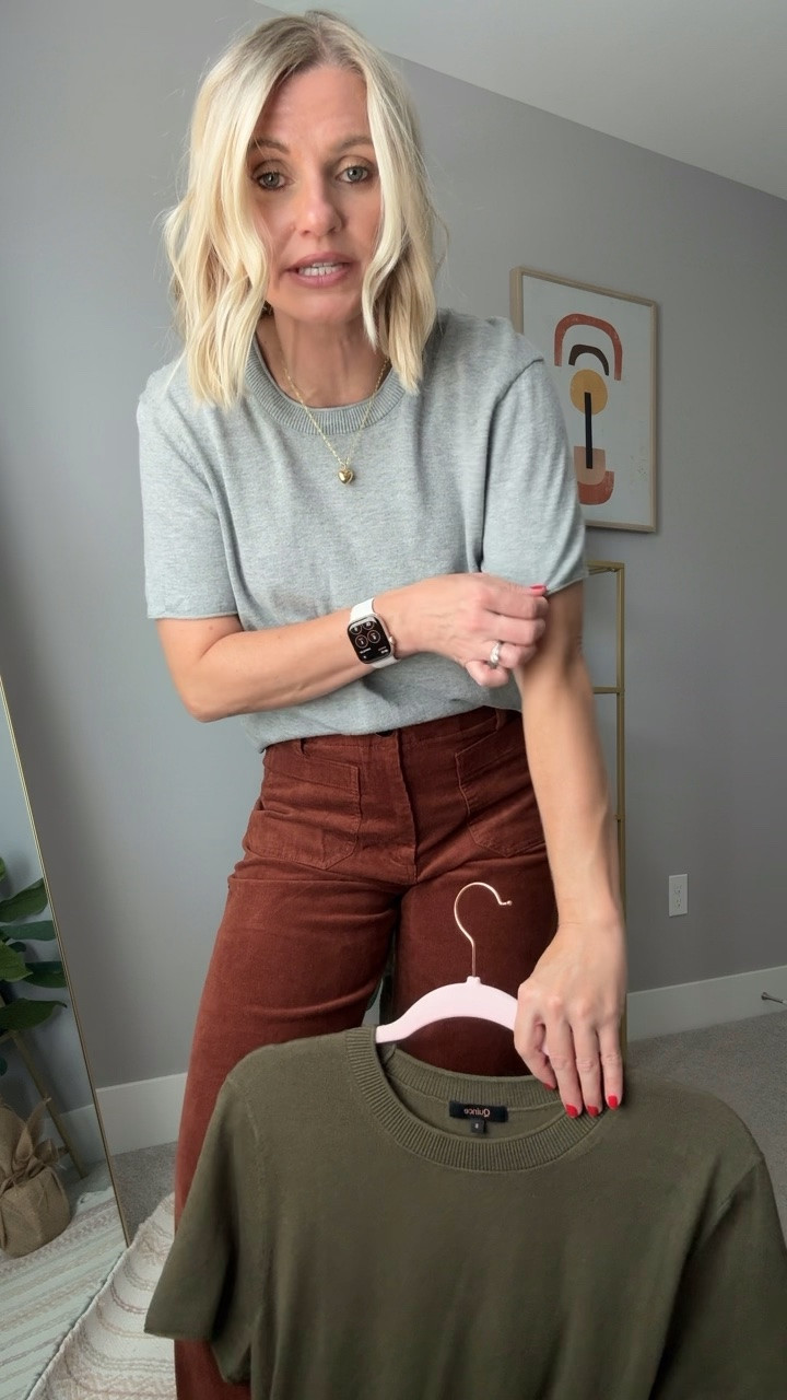 These lightweight cotton cashmere t-shirt is such a great top for fall! 
Top- grey- xsmall green- small
Pants- 0/shorts

#LTKPetite #LTKOver40 #LTKSeasonal