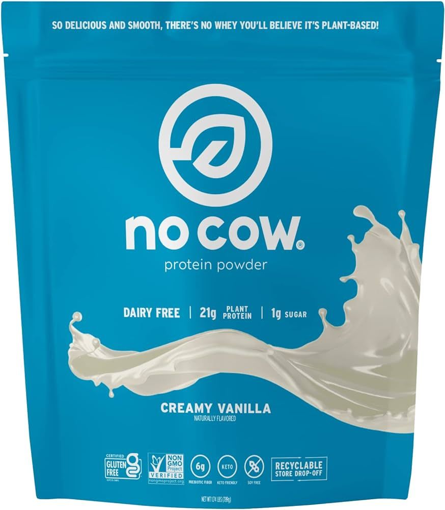 No Cow Vegan Protein Powder, Vanilla, 21g Plant Based Protein, Recyclable Bag, Dairy Free, Soy Fr... | Amazon (US)