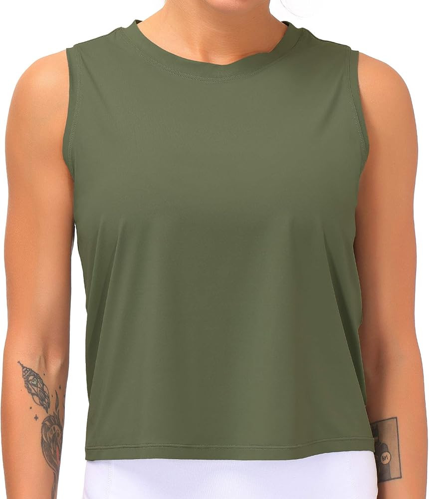 Dragon Fit Women Sleeveless Yoga Tops Workout Cool T-Shirt Running Short Tank Crop Tops | Amazon (US)