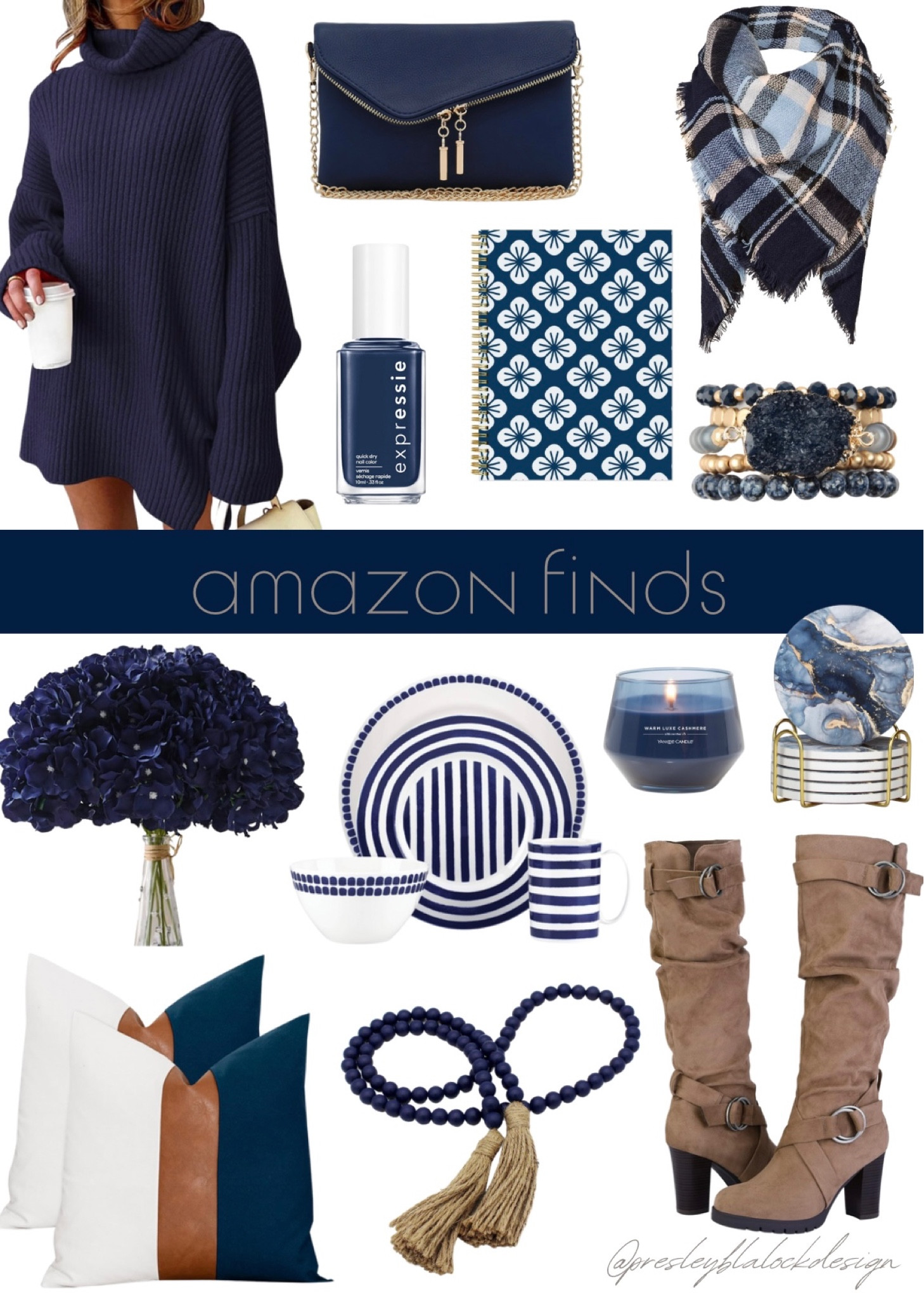 Amazon Finds / Navy Blue / Sweater Dress / Fall Sweater / Navy Home Decor / Accent Pillows / Founditonamazon / Women’s Boots / Bracelet Stack / Plaid Scarf / Sale Alert

#LTKGiftGuide #LTKsalealert #LTKSeasonal