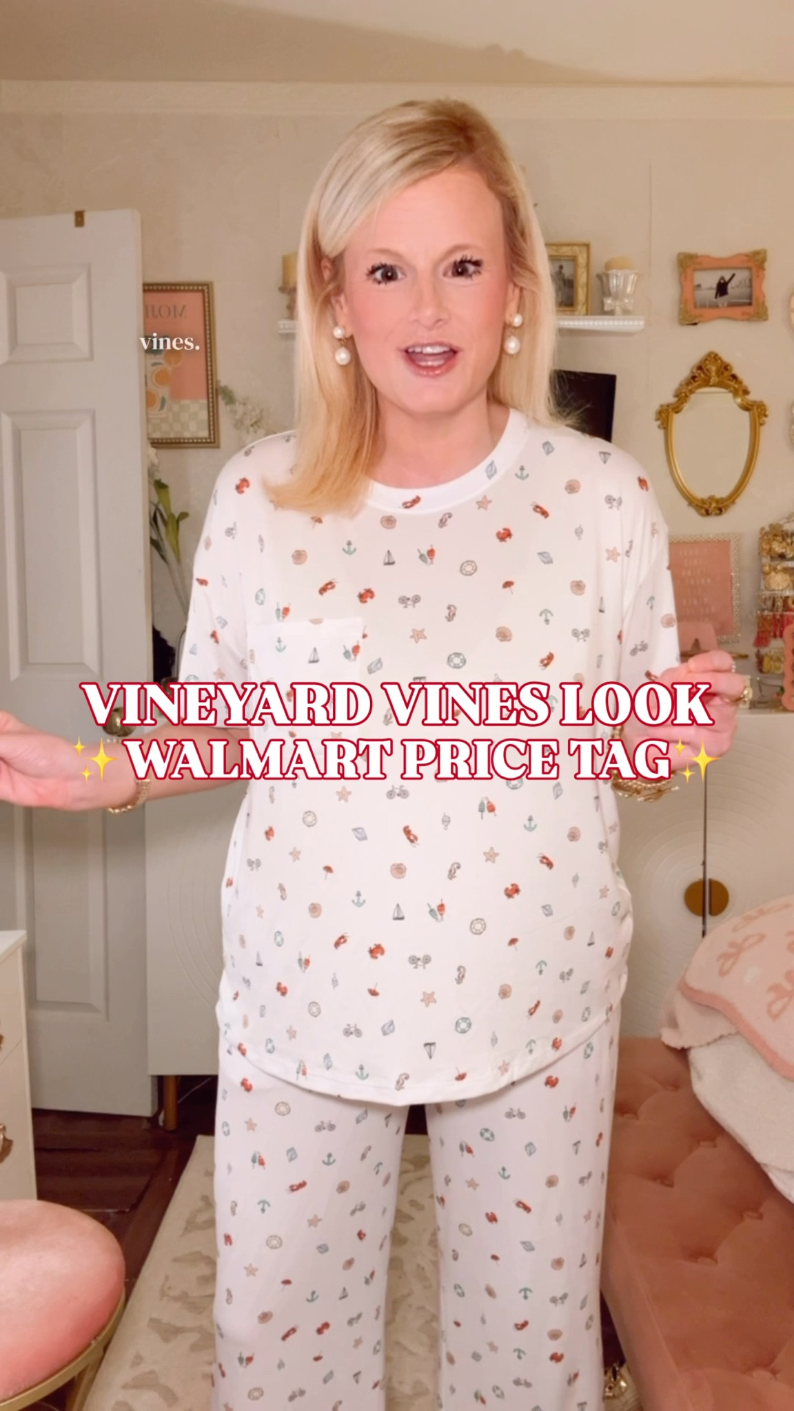 Nautical pajama set women, coastal pajamas women, lobster print pajamas, preppy pajamas women, Vineyard Vines look for less, summer pajamas women, vacation pajamas women

These are the pajamas you pack when the trip has a porch, a beach house, a lake weekend, or a group text asking what everyone is wearing for coffee in the morning.

They have that classic Vineyard Vines-inspired nautical print energy without the Vineyard Vines price tag: lobsters, sailboats, anchors, shells, starfish, and little coastal details scattered across a crisp white background. Very New England summer. Very beach house weekend. Very “yes, even the pajamas understood the assignment.”

The set has an easy crewneck tee with a chest pocket, relaxed fit, straight-leg pajama pants, elastic waistband, and side pockets.

Perfect for:
coastal vacation pajamas
beach house pajamas
lake house weekends
summer pajamas women
girls trip pajamas
matching family vacation pajamas
preppy sleepwear
nautical pajama set women
lobster print pajamas
Vineyard Vines inspired pajamas

This is for the woman who loves a novelty print, but only when it still feels preppy. The kind of pajama set that makes slow mornings, vacation coffee, porch lounging, and packing for a weekend trip feel a little more fun.

Vineyard Vines pajamas look for less, nautical pajamas women, coastal pajama set, preppy pajama set women, lobster pajamas women, summer pajama set, vacation pajamas women, beach house pajamas, lake house pajamas, New England style, coastal grandmother pajamas, coastal granddaughter style, Walmart pajamas women, Joyspun pajamas, affordable pajamas women

#LTKFindsUnder50 #WalmartFinds #WalmartStyle #CoastalStyle #PreppyStyle #VacationStyle #VineyardVines #LookForLess 

#LTKSeasonal #LTKSaleAlert #LTKTravel