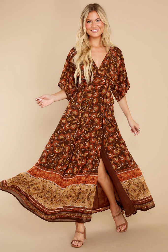 Multiple Blessings Brown Multi Print Maxi Dress | Red Dress 