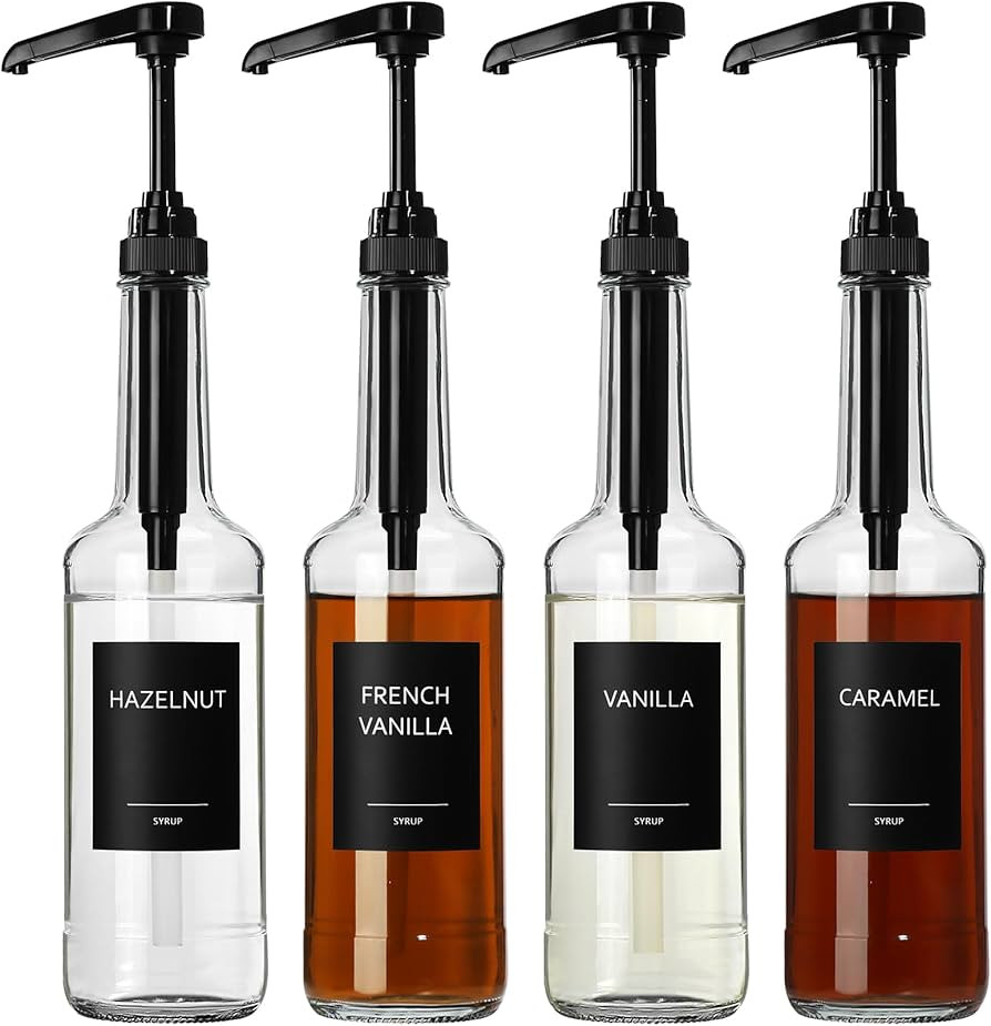 Coffee Syrup Dispenser for Coffee Bar, 16.9 fl oz Glass Simple Maple Syrup Bottles with ¼oz Larg... | Amazon (US)
