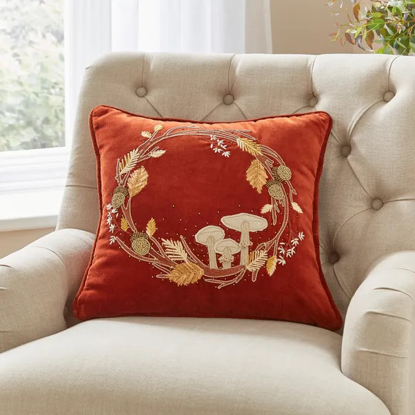 Toadstool Wreath Square Cushion | Dunelm (migrated)