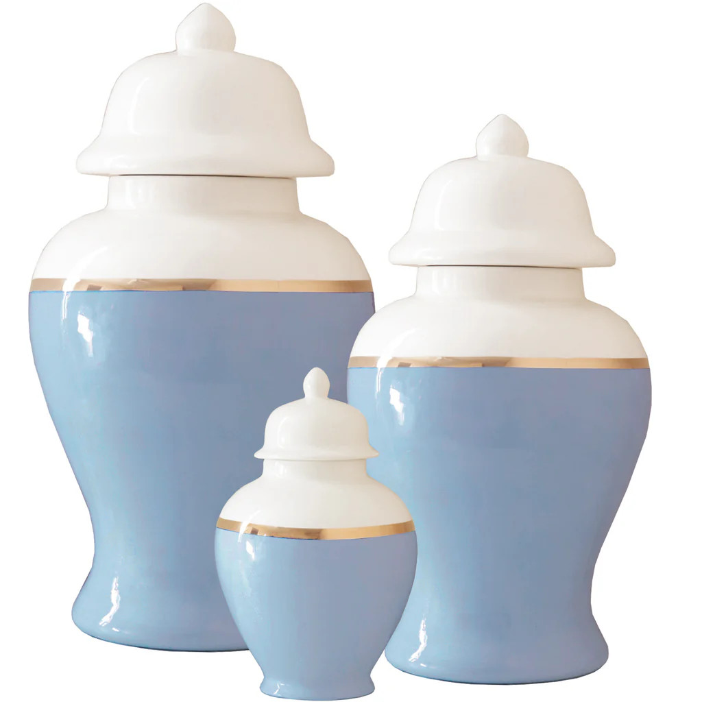 Serenity Blue Color Block Ginger Jar with Gold Accent | Lo Home by Lauren Haskell Designs