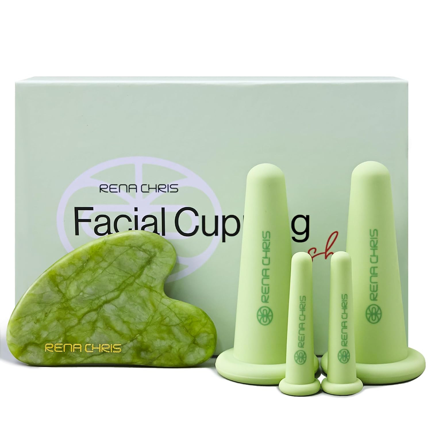Rena Chris Facial Cupping Set & Gua Sha Tool - Jade Stone, Silicone Facial Cupping, Puffiness & Lip Plumping Therapy for Natural Skin Care | Amazon (US)