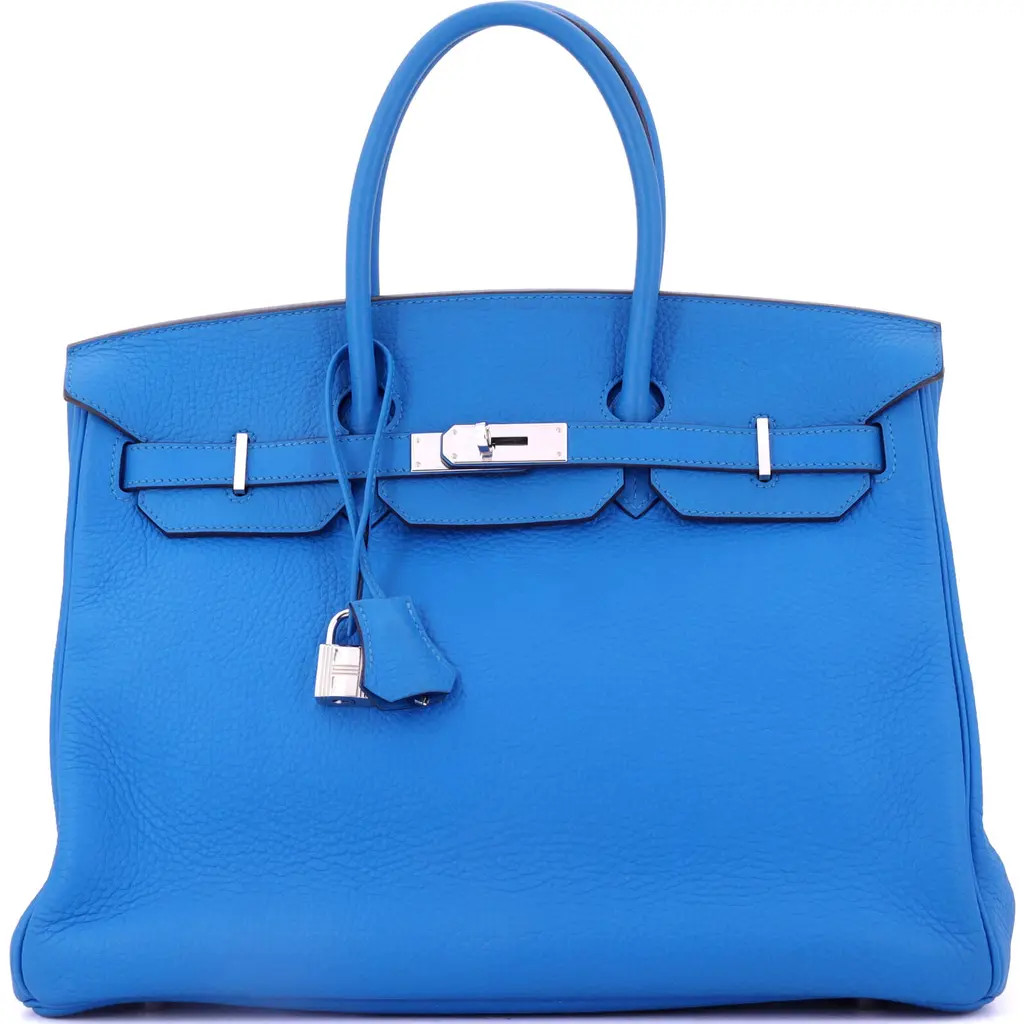 Pre-Owned Hermes Birkin Handbag Blue Togo with Palladium Hardware 35 in Bleu Hydra at Nordstrom, Size Medium | Nordstrom