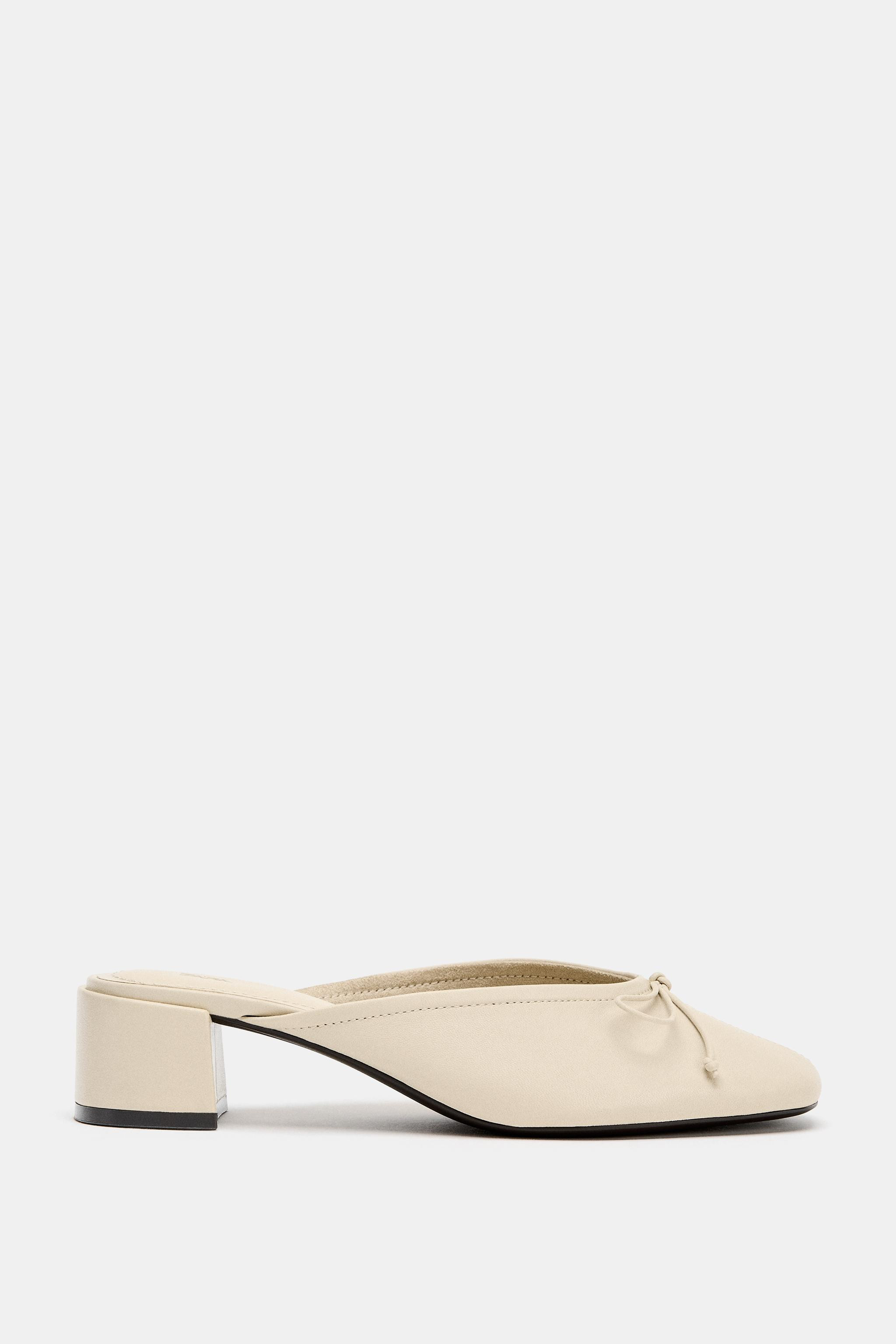 LEATHER SLINGBACK BALLET FLATS WITH BOW | Zara US