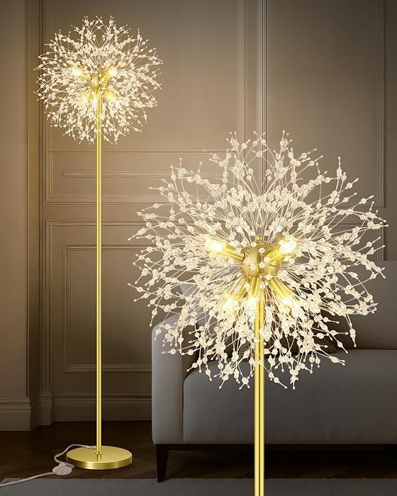 Crystal Floor Lamp for Living Room, Standing Lamp with On/Off Foot Switch, Mid Century Gold Floor... | Amazon (US)