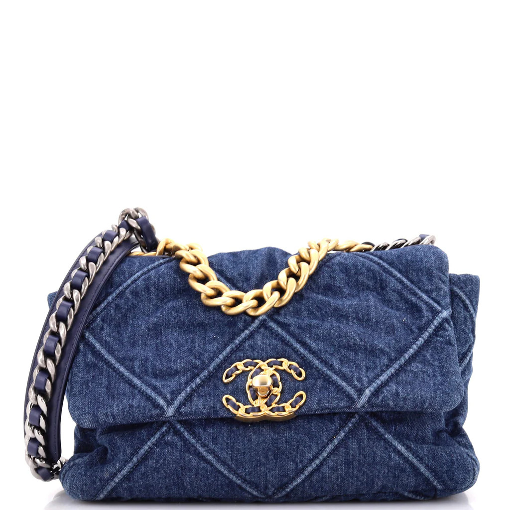 19 Flap Bag Quilted Denim Medium | Rebag