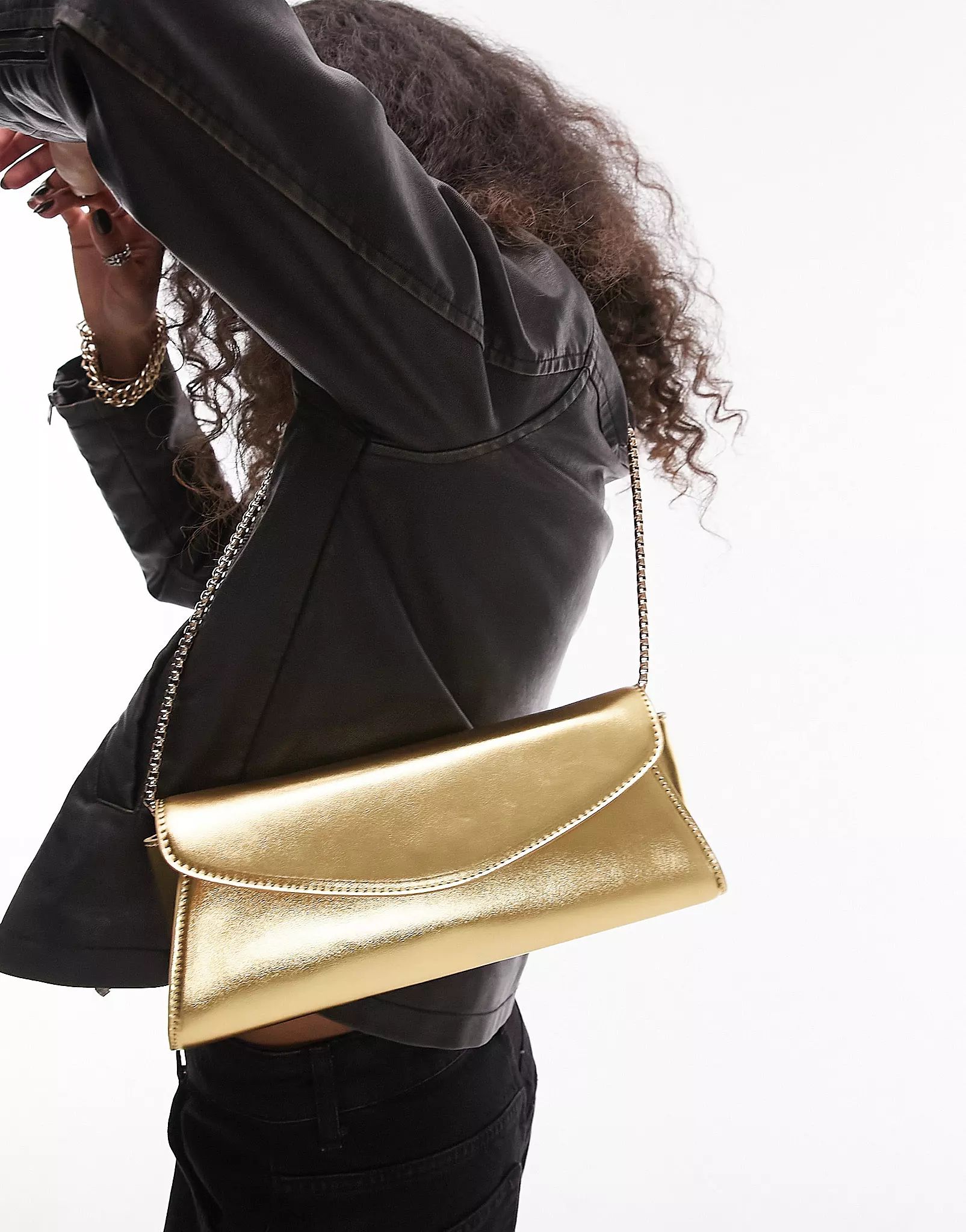 Topshop Sadie structured flap shoulder bag in gold | ASOS | ASOS (Global)