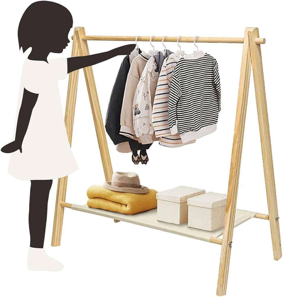 Garment Rack with Bottom Storage Shelf, Pine Wood, Dress up Rack for Kids, 35" Width | Amazon (US)