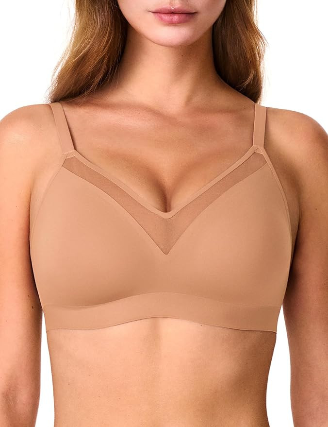 V Neck Mesh Wireless Bras for Women, Seamless Push Up Bralette No Underwire Bra Comfortable Every... | Amazon (US)