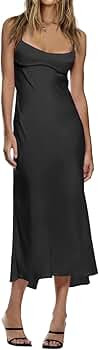 LILLUSORY Womens Summer 2023 Corset Satin Spaghetti Midi Dresses Bodycon Backless Strap Cutout Si... | Amazon (US)