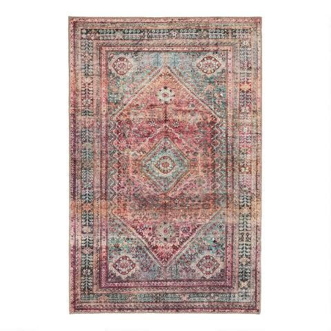 Miramar Burgundy And Green Diamond Area Rug | World Market