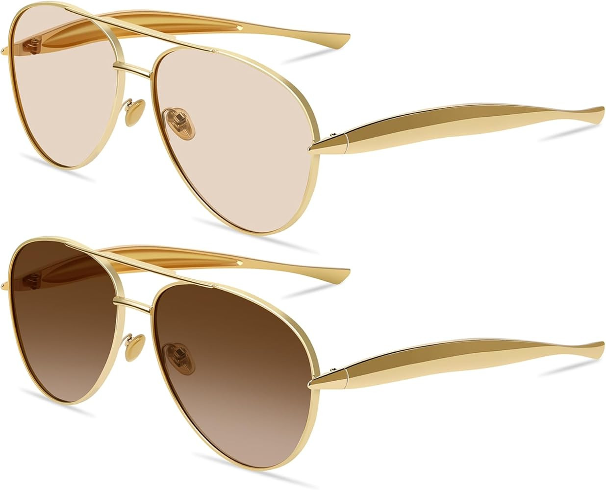 Gold Oversized Aviator Sunglasses for Women Men Metal Frame Retro Streamlined Sardine Silhouette ... | Amazon (US)