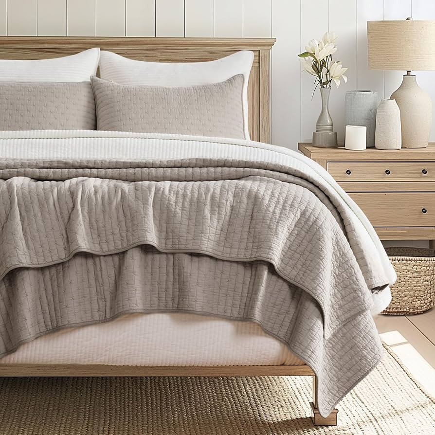 Ultra Soft Oversized Cross Stitch Cotton Quilt Bedding Set King Size, 3 Pieces Lightweight Bedspr... | Amazon (US)