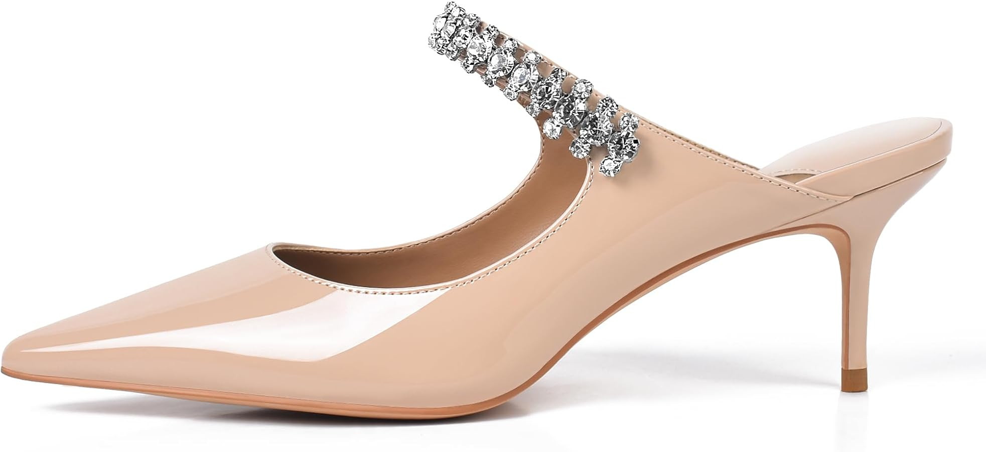 XINIUNIU Heeled Mules for Women Rhinestone Heels Pointed Toe Slip On 2.5 Inch Kitten Stiletto Clo... | Amazon (US)