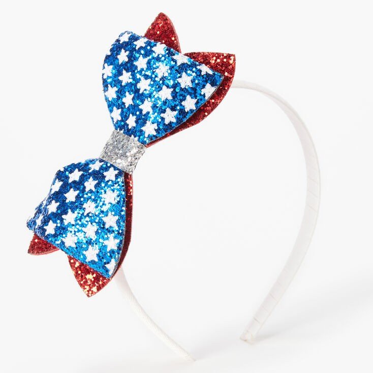 Fourth of July Glitter Bow Headband - White | Claire's (US)