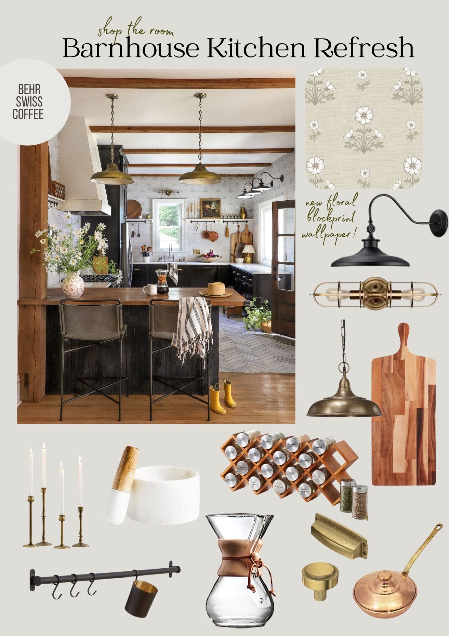 Our Barnhouse Kitchen got a refresh, and dang it looks good! We added beams, and my NEW Cosmo  Blockprint Wallpaper from my Collection with Chasing Paper  

#LTKhome