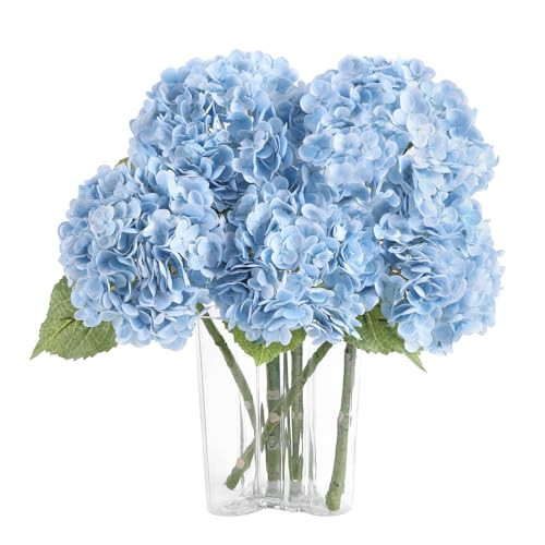 Coferset Baby Blue Hydrangea Artificial Flowers 3pcs Lifelike Faux Hydrangea Real Touch Fake Flowers for Home Wedding Christmas Office Party Living Room Decoration,22inch | Amazon (US)