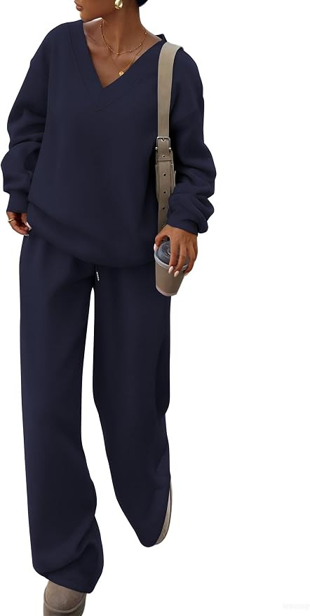 PRETTYGARDEN Womens 2 Piece Outfits Fall Sweatsuits | Drop Shoulder,Vneck Oversized Sweatshirts,D... | Amazon (US)
