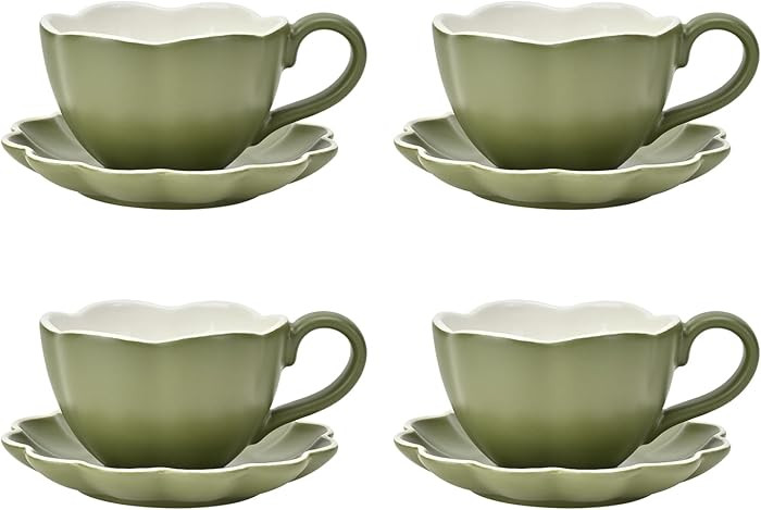 Ceramic Espresso Cups with Saucers 6 oz,Coffe Cups for Cappuccino,Latte,Tea with Saucers Set of 4... | Amazon (US)